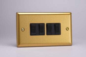 Varilight Classic Brushed Brass 4-Gang 10A 1- or 2-Way Rocker Switch (Twin Plate)