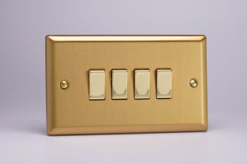 Varilight Classic Brushed Brass 4-Gang 10A 1- or 2-Way Rocker Switch (Twin Plate)