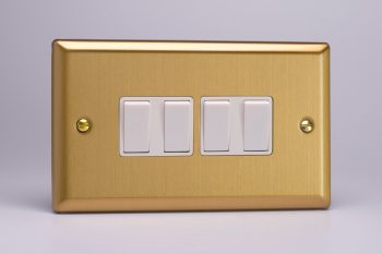 Varilight Classic Brushed Brass 4-Gang 10A 1- or 2-Way Rocker Switch (Twin Plate)