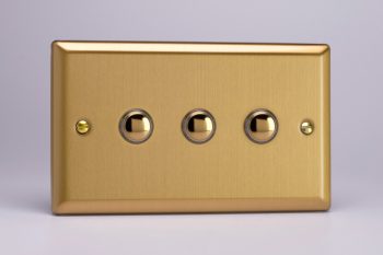 Varilight Classic Brushed Brass 3-Gang 6A 1-Way Push-to-Make Momentary Switch (Twin Plate)