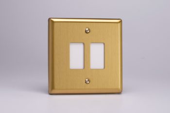 Varilight Classic Brushed Brass 2-Gang PowerGrid Plate including Yoke (Single Plate)