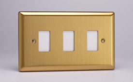 Varilight Classic Brushed Brass 3-Gang PowerGrid Plate including Yoke (Twin Plate)
