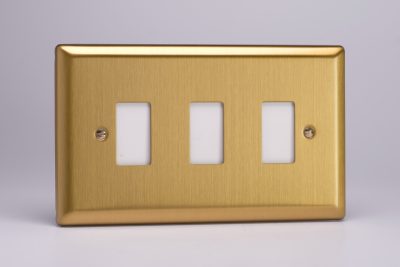 Varilight Classic Brushed Brass 3-Gang PowerGrid Plate including Yoke (Twin Plate)