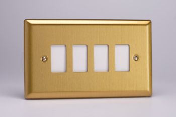 Varilight Classic Brushed Brass 4-Gang PowerGrid Plate including Yoke (Twin Plate)