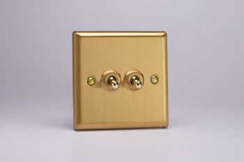 Varilight Classic Brushed Brass 2-Gang 10A 1- or 2-Way Toggle Switch