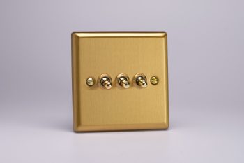 Varilight Classic Brushed Brass 3-Gang 10A 1- or 2-Way Toggle Switch