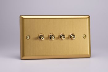 Varilight Classic Brushed Brass 4-Gang 10A 1- or 2-Way Toggle Switch (Twin Plate)