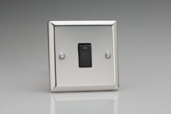 Varilight Classic Mirror Chrome 1-Gang 20A Double Pole Rocker Switch + Neon Indicator Light