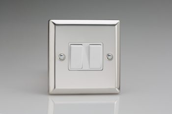 Varilight Classic Mirror Chrome 2 Gang 10 Amp 1- or 2-Way Rocker Switch with White Inserts