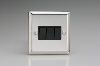 Varilight Classic Mirror Chrome 3-Gang 10A 1- or 2-Way Rocker Switch