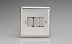 Varilight Classic Mirror Chrome 3-Gang 10A 1- or 2-Way Rocker Switch