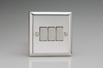 Varilight Classic Mirror Chrome 3-Gang 10A 1- or 2-Way Rocker Switch