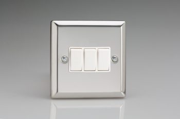 Varilight Classic Mirror Chrome 3-Gang 10A 1- or 2-Way Rocker Switch