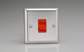 Varilight Classic Mirror Chrome 45A Cooker Switch (Single Plate, Red Rocker)