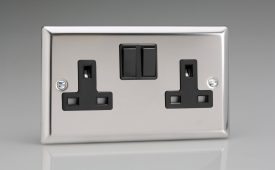 Varilight Classic Mirror Chrome 2-Gang 13A Double Pole Switched Socket