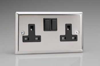 Varilight Classic Mirror Chrome 2-Gang 13A Double Pole Switched Socket
