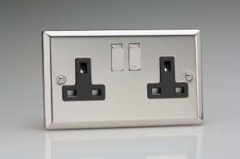 Varilight Classic Mirror Chrome 2-Gang 13A Double Pole Switched Socket