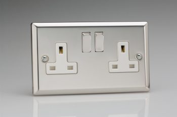 Varilight Classic Mirror Chrome 2-Gang 13A Double Pole Switched Socket