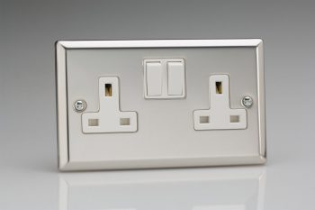 Varilight Classic Mirror Chrome 2-Gang 13A Double Pole Switched Socket