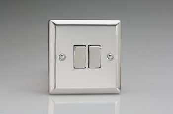 Varilight Classic Mirror Chrome 2-Gang (10A Intermediate Switch + 10A 1- or 2-Way Rocker Switch)