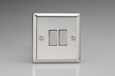Varilight Classic Mirror Chrome 2-Gang 10A Intermediate Rocker Switch