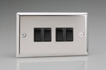 Varilight Classic Mirror Chrome 4-Gang 10A 1- or 2-Way Rocker Switch (Twin Plate)