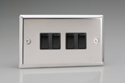 Varilight Classic Mirror Chrome 4-Gang 10A 1- or 2-Way Rocker Switch (Twin Plate)