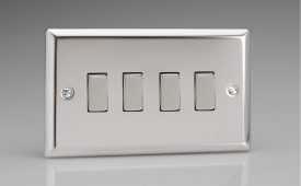 Varilight Classic Mirror Chrome 4-Gang 10A 1- or 2-Way Rocker Switch (Twin Plate)