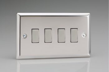 Varilight Classic Mirror Chrome 4-Gang 10A 1- or 2-Way Rocker Switch (Twin Plate)