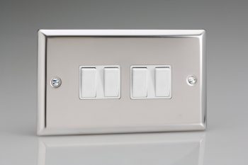 Varilight Classic Mirror Chrome 4-Gang 10A 1- or 2-Way Rocker Switch (Twin Plate)
