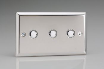 Varilight Classic Mirror Chrome 3-Gang 6A 1-Way Push-to-Make Momentary Switch (Twin Plate)