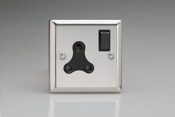 Varilight Classic Mirror Chrome 1-Gang 15A Round Pin Socket with Black Insert