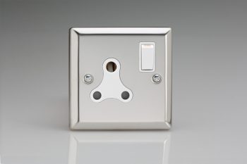 Varilight Classic Mirror Chrome 1-Gang 15A Round Pin Socket with White Insert