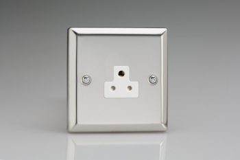 Varilight Classic Mirror Chrome 1-Gang 2A Round Pin Socket with White Inserts