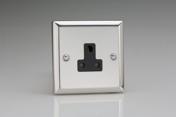 Varilight Classic Mirror Chrome 1-Gang 5A Round Pin Socket with Black Inserts
