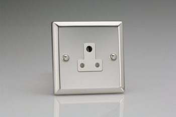 Varilight Classic Mirror Chrome 1-Gang 5A Round Pin Socket with White Inserts