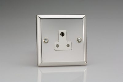 Varilight Classic Mirror Chrome 1-Gang 5A Round Pin Socket with White Inserts