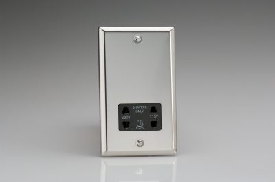 Varilight Classic Mirror Chrome Dual Voltage Shaver Socket 230V/115V with Black Insert