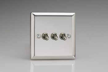 Varilight Classic Mirror Chrome 3-Gang 10A 1- or 2-Way Toggle Switch