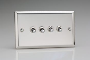 Varilight Classic Mirror Chrome 4-Gang 10A 1- or 2-Way Toggle Switch (Twin Plate)