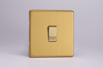 Varilight Screwless Flat Plate Brushed Brass 1 Gang 10 Amp 1- or 2-Way Rocker Light Switch