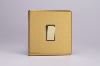 Varilight Flat Plate Screwless Brushed Brass 1-Gang 20A Double Pole Rocker Switch
