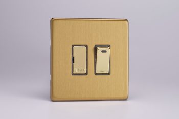 Varilight Flat Plate Screwless Brushed Brass 13A Switched Fused Spur + Neon with Metal Inserts
