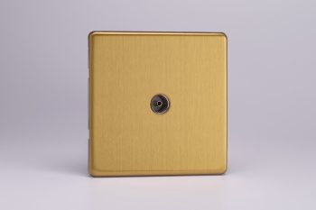 Varilight Flat Plate Screwless Brushed Brass 1-Gang TV Socket, Co-Axial