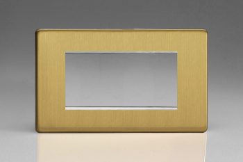 Varilight Flat Plate Screwless Brushed Brass DataGrid Plate (4 Grid Spaces) Faceplate