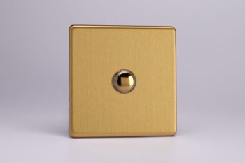 Varilight Screwless Flat Plate Brushed Brass 1 Gang 6 Amp 1- or 2-Way Push-On/Off Impulse Switch