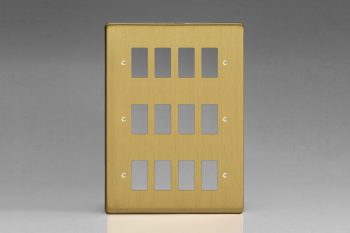 Varilight Flat Plate Screwless Brushed Brass 12-Gang Grid Plate (Triple Twin Plate) Faceplate