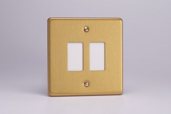 Varilight Flat Plate Screwless  Brushed Brass 2-Gang Grid Plate (Single Plate) Faceplate