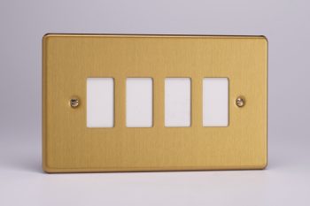 Varilight Flat Plate Screwless Brushed Brass 4-Gang Grid Plate (Twin Plate) Faceplate