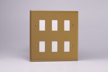 Varilight Flat Plate Screwless Brushed Brass 6-Gang Grid Plate (Double Twin Plate) Faceplate